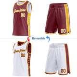 Custom Reversible Burgundy White-Gold Double Side Star Sublimation Basketball Suit Jersey