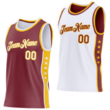 Custom Reversible Burgundy White-Gold Double Side Star Sublimation Basketball Suit Jersey