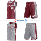 Custom Reversible Burgundy White-Gray Double Side Star Sublimation Basketball Suit Jersey