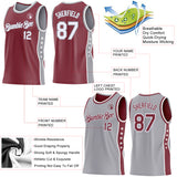 Custom Reversible Burgundy White-Gray Double Side Star Sublimation Basketball Suit Jersey