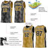 Custom Black Old Gold-White Side Panel Stripe Sun Flame Reversible Double Side Sublimation Basketball Set Jersey