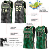 Custom Black Cream-Green Side Panel Stripe Sun Flame Reversible Double Side Sublimation Basketball Set Jersey