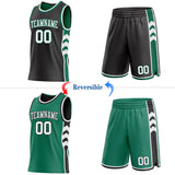 Custom Black White-Kelly Green Side Panel Geometric Chevron Reversible Double Side Sublimation Basketball Set Jersey