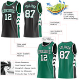 Custom Black White-Kelly Green Side Panel Geometric Chevron Reversible Double Side Sublimation Basketball Set Jersey