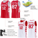 Custom Red-White Side Panel Geometric Chevron Reversible Double Side Sublimation Basketball Set Jersey