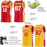 Custom Red White-Gold Side Panel Geometric Chevron Reversible Double Side Sublimation Basketball Set Jersey