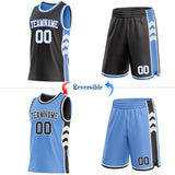 Custom Black White-Light Blue Side Panel Geometric Chevron Reversible Double Side Sublimation Basketball Set Jersey