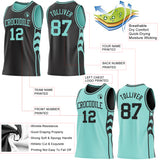 Custom Black-Ice Blue Side Panel Geometric Chevron Reversible Double Side Sublimation Basketball Set Jersey