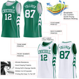 Custom Kelly Green-White Side Panel Geometric Chevron Reversible Double Side Sublimation Basketball Set Jersey