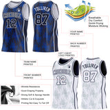 Custom Navy-White Side Panel Stripe Sun Flame Reversible Double Side Sublimation Basketball Set Jersey
