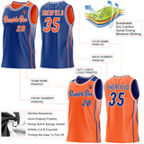 Custom Royal Orange-White Side Panel Stripe Geometric Triangle Gradient Dot Reversible Double Side Sublimation Basketball Set Jersey