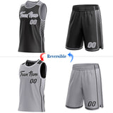 Custom Black Gray-White Side Panel Stripe Geometric Triangle Gradient Dot Reversible Double Side Sublimation Basketball Set Jersey
