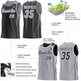 Custom Black Gray-White Side Panel Stripe Geometric Triangle Gradient Dot Reversible Double Side Sublimation Basketball Set Jersey
