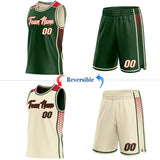 Custom Green Cream-Red Side Panel Stripe Geometric Triangle Gradient Dot Reversible Double Side Sublimation Basketball Set Jersey