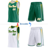Custom Kelly Green White-Gold Side Panel Stripe Geometric Triangle Gradient Dot Reversible Double Side Sublimation Basketball Set Jersey