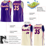 Custom Purple Cream-Red Side Panel Stripe Geometric Triangle Gradient Dot Reversible Double Side Sublimation Basketball Set Jersey