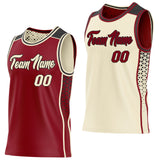 Custom Maroon Cream-Black Side Panel Stripe Geometric Triangle Gradient Dot Reversible Double Side Sublimation Basketball Set Jersey