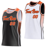 Custom Black Orange-White Side Panel Stripe Geometric Triangle Gradient Dot Reversible Double Side Sublimation Basketball Set Jersey