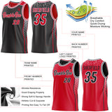 Custom Black Red-White Side Panel Stripe Geometric Triangle Gradient Dot Reversible Double Side Sublimation Basketball Set Jersey