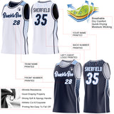Custom White Navy-Light Blue Side Panel Stripe Geometric Triangle Gradient Dot Reversible Double Side Sublimation Basketball Set Jersey