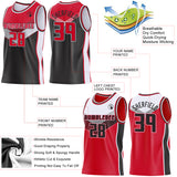 Custom Red Black-White Side Panel Stripe Geometric V-Cut Color Block Reversible Double Side Sublimation Basketball Set Jersey