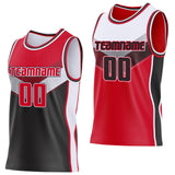 Custom Red Black-White Side Panel Stripe Geometric V-Cut Color Block Reversible Double Side Sublimation Basketball Set Jersey