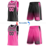 Custom Black Pink-White Side Panel Stripe Gradient Geometric Honeycomb Reversible Double Side Sublimation Basketball Set Jersey