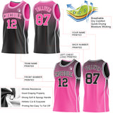 Custom Black Pink-White Side Panel Stripe Gradient Geometric Honeycomb Reversible Double Side Sublimation Basketball Set Jersey