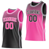 Custom Black Pink-White Side Panel Stripe Gradient Geometric Honeycomb Reversible Double Side Sublimation Basketball Set Jersey