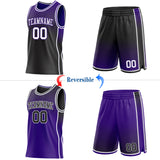 Custom Black White-Purple Side Panel Stripe Gradient Geometric Honeycomb Reversible Double Side Sublimation Basketball Set Jersey