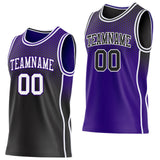 Custom Black White-Purple Side Panel Stripe Gradient Geometric Honeycomb Reversible Double Side Sublimation Basketball Set Jersey