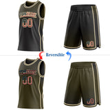 Custom Black Vintage USA Flag Olive-Cream Side Panel Stripe Gradient Geometric Honeycomb Reversible Double Side Sublimation Basketball Set Jersey