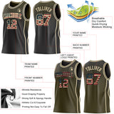 Custom Black Vintage USA Flag Olive-Cream Side Panel Stripe Gradient Geometric Honeycomb Reversible Double Side Sublimation Basketball Set Jersey
