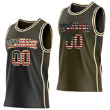 Custom Black Vintage USA Flag Olive-Cream Side Panel Stripe Gradient Geometric Honeycomb Reversible Double Side Sublimation Basketball Set Jersey