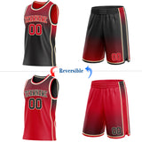 Custom Black Red-Cream Side Panel Stripe Gradient Geometric Honeycomb Reversible Double Side Sublimation Basketball Set Jersey