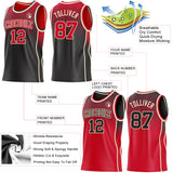 Custom Black Red-Cream Side Panel Stripe Gradient Geometric Honeycomb Reversible Double Side Sublimation Basketball Set Jersey