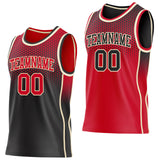 Custom Black Red-Cream Side Panel Stripe Gradient Geometric Honeycomb Reversible Double Side Sublimation Basketball Set Jersey
