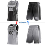 Custom Black Gray-White Side Panel Stripe Gradient Geometric Honeycomb Reversible Double Side Sublimation Basketball Set Jersey