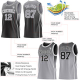Custom Black Gray-White Side Panel Stripe Gradient Geometric Honeycomb Reversible Double Side Sublimation Basketball Set Jersey