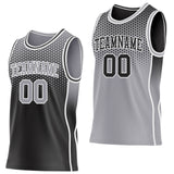 Custom Black Gray-White Side Panel Stripe Gradient Geometric Honeycomb Reversible Double Side Sublimation Basketball Set Jersey