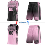 Custom Black-Light Pink Side Panel Stripe Gradient Geometric Honeycomb Reversible Double Side Sublimation Basketball Set Jersey