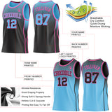 Custom Black Sky Blue-Pink Side Panel Stripe Gradient Geometric Honeycomb Reversible Double Side Sublimation Basketball Set Jersey