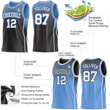 Custom Black White-Light Blue Side Panel Stripe Gradient Geometric Honeycomb Reversible Double Side Sublimation Basketball Set Jersey