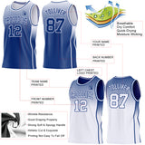 Custom Royal-White Side Panel Stripe Gradient Geometric Honeycomb Reversible Double Side Sublimation Basketball Set Jersey