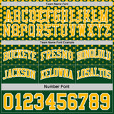 Custom Green Gold-White Side Panel Stripe Gradient Geometric Honeycomb Reversible Double Side Sublimation Basketball Set Jersey