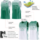 Custom Kelly Green-White Side Panel Stripe Gradient Geometric Honeycomb Reversible Double Side Sublimation Basketball Set Jersey