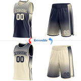 Custom Navy-Cream Side Panel Stripe Gradient Geometric Honeycomb Reversible Double Side Sublimation Basketball Set Jersey
