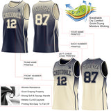 Custom Navy-Cream Side Panel Stripe Gradient Geometric Honeycomb Reversible Double Side Sublimation Basketball Set Jersey