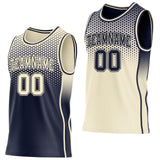 Custom Navy-Cream Side Panel Stripe Gradient Geometric Honeycomb Reversible Double Side Sublimation Basketball Set Jersey