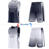 Custom Navy-White Side Panel Stripe Gradient Geometric Honeycomb Reversible Double Side Sublimation Basketball Set Jersey